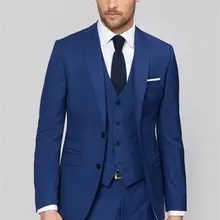 Синий жених приталенные смокинги 3 шт. мужские свадебные вечерние костюмы на выпускной Блейзер шафер Жених одежда terno masculino