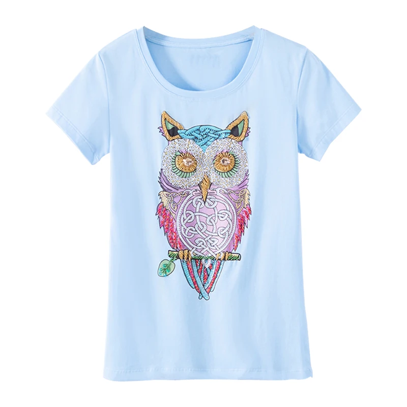 KENVY/брендовая модная женская Высококачественная Роскошная летняя тонкая футболка с коротким рукавом и алмазной совой, женские футболки