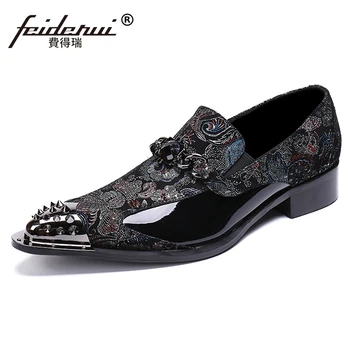 

Luxury Pointed Toe Slip on Man Rhinestone Runway Loafers British Designer Patent Leather Wedding Party Men's Banquet Shoes SL359