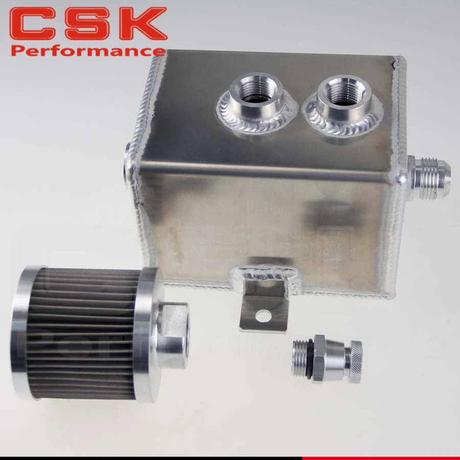 Buy Universal 2L Aluminum oil catch can tank with breather & filter drain tap 2