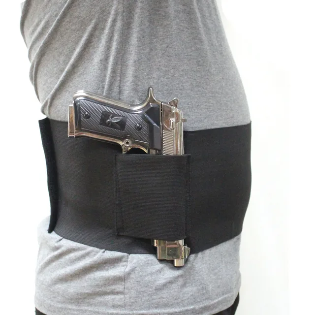 Large Concealed Belly Band Holster Under Elastic Abdominal Band Pistol