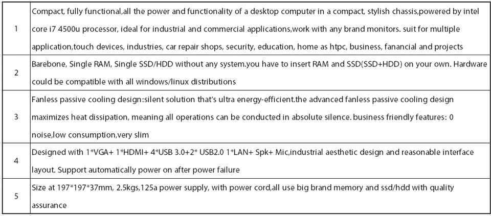 Безвентиляторный мини-ПК, Intel Core I7 4500U, Windows 10/Ubuntu, серебристый, [HUNSN BM01], (WiFi/1HD/1VGA/4USB3. 0/2USB2. 0/1LAN)