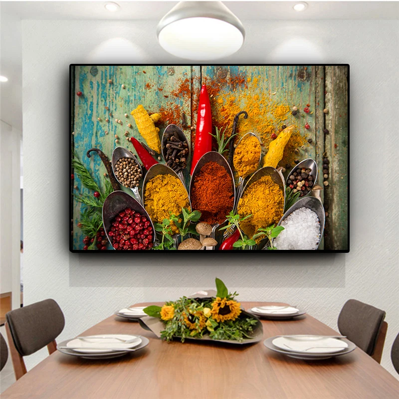 

Grains Spices Spoon Canvas Painting Cuadros Scandinavian Posters and Prints Wall Art Kitchen Food Picture Living Room Home Decor
