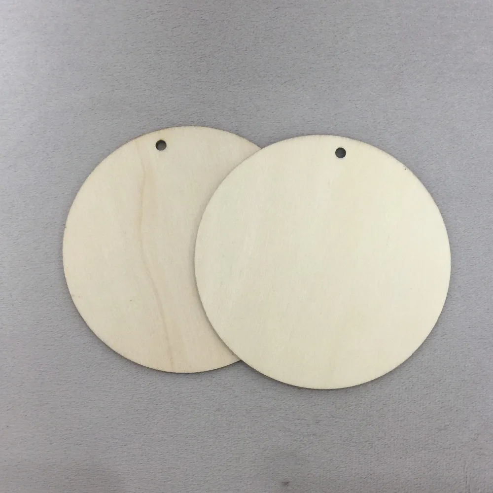  set of 50 wooden 4 inch circles unfinished wood circle blank cut out with hole blank hanging decorations (3)