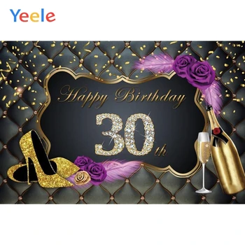 

Yeele Happy 30th Birthday Party Photocall Background Gold Diamond Woman High Heels Custom Photography Backdrop For Photo Studio
