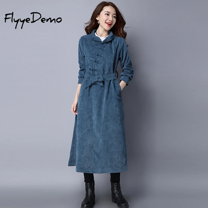 FlyyeDemo 2019 Women Trench Coat Autumn Winter Belt Long Chinese Style