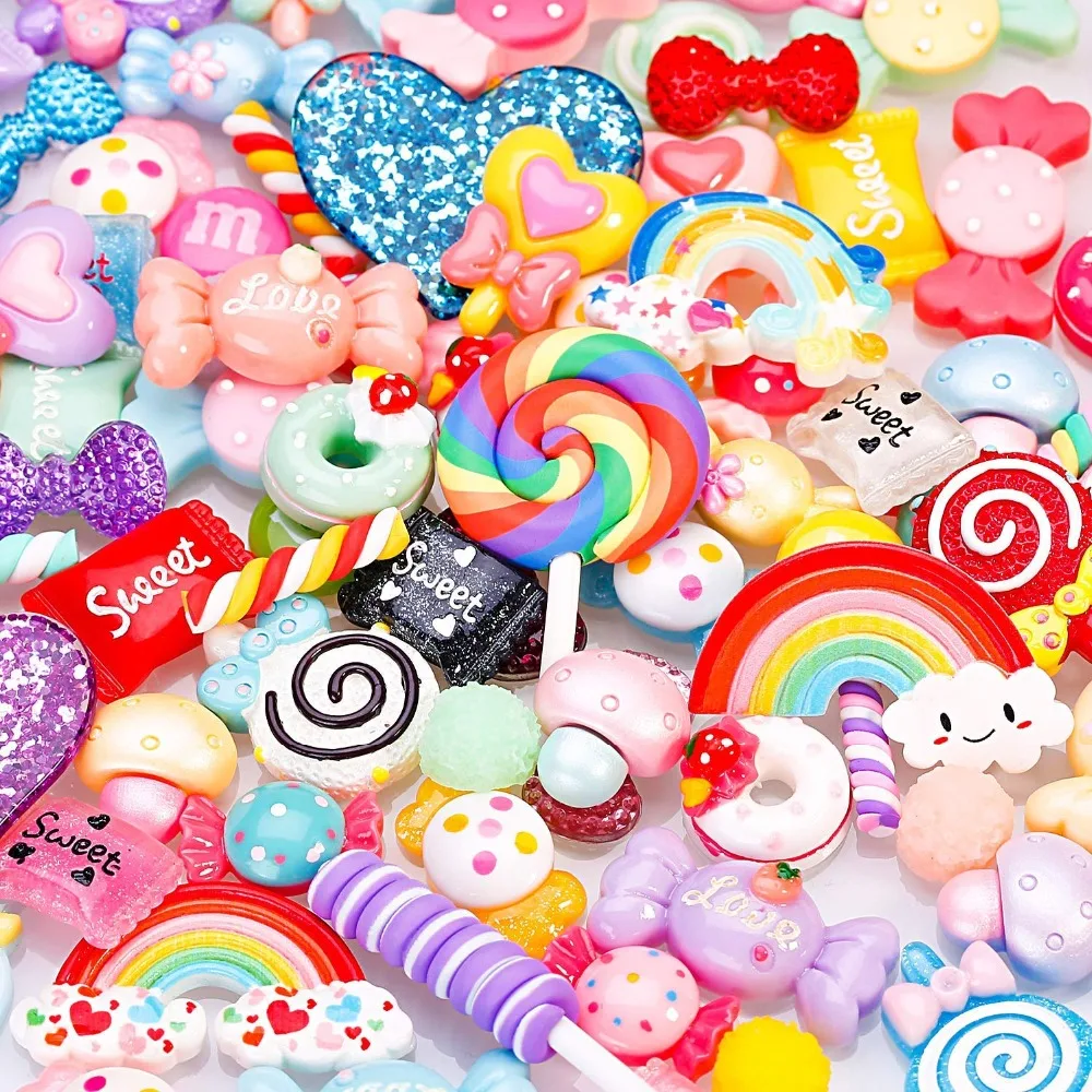 

100 Pieces Slime Charms Mixed Candy Sweets Resin Flatback Slime Beads Making Supplies for Art DIY Scrapbooking Crafts