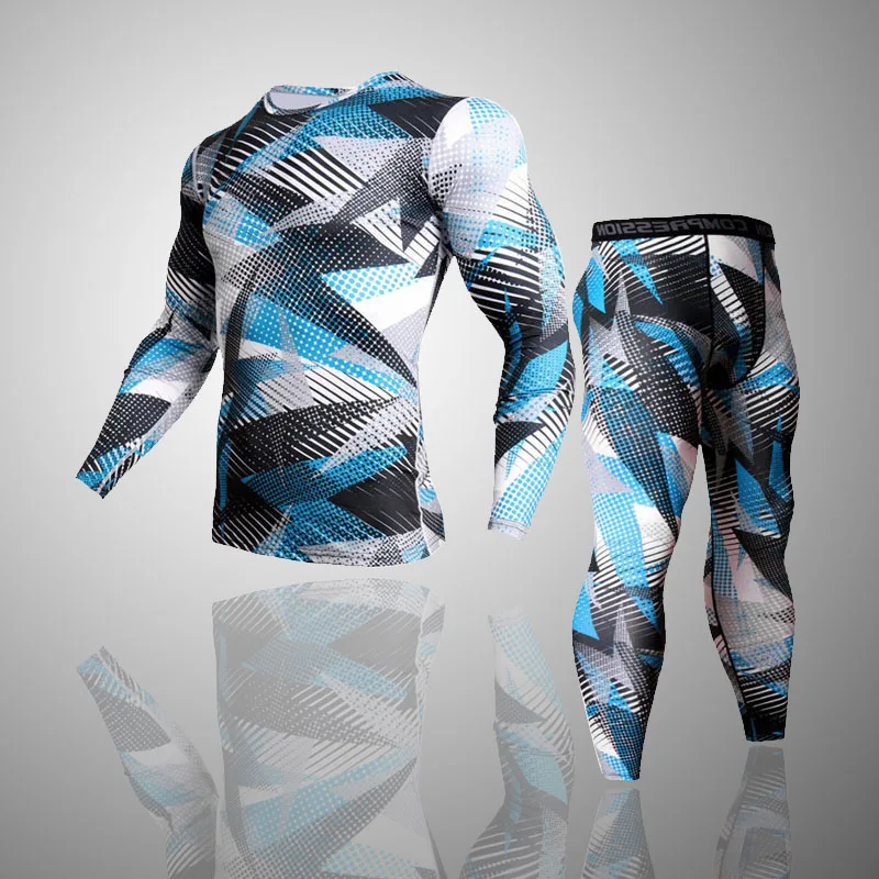 Новое мужское и женское термобелье для бега, базовый компрессионный слой, спортивная одежда, комплект из 2 предметов, Спортивная футболка для джоггинга - Цвет: set