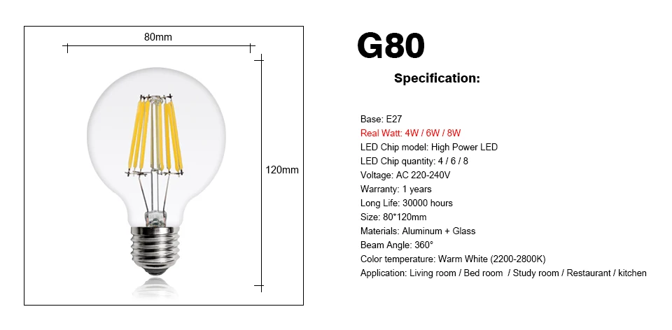 4 шт. светодиодный лампы Эдисона G45 G80 G95 ST64 A60 Винтаж светодиодный подвесной светильник лампа накаливания E27 220V светильник 2 Вт 4 Вт 6 Вт 8 Вт накаливания Ретро светильник s