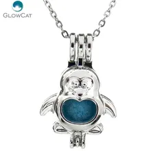 

K599 Silver 27mm Cartoon Animal Penguin Beads Cage Necklace 18" Aroma Essential Oil Diffuser Locket - Kids Party