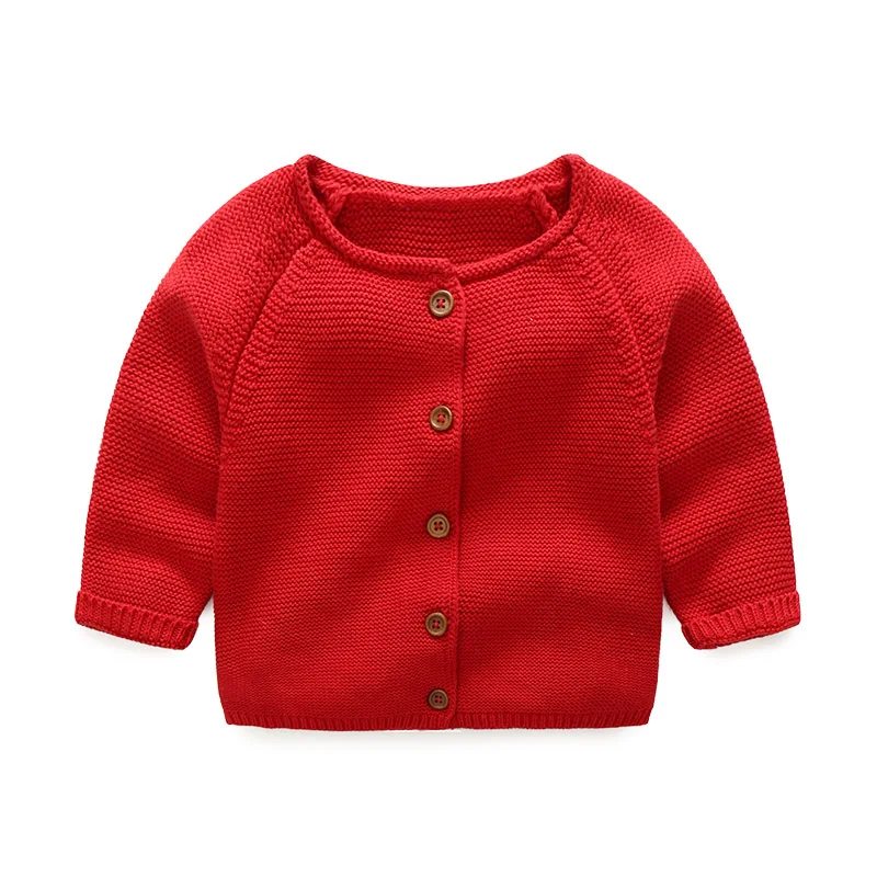 Модный однотонный Детский свитер с длинными рукавами; свитера для маленьких девочек и мальчиков; Трикотажная хлопковая куртка для новорожденных; кардиган; Верхняя одежда; одежда для малышей - Цвет: Красный