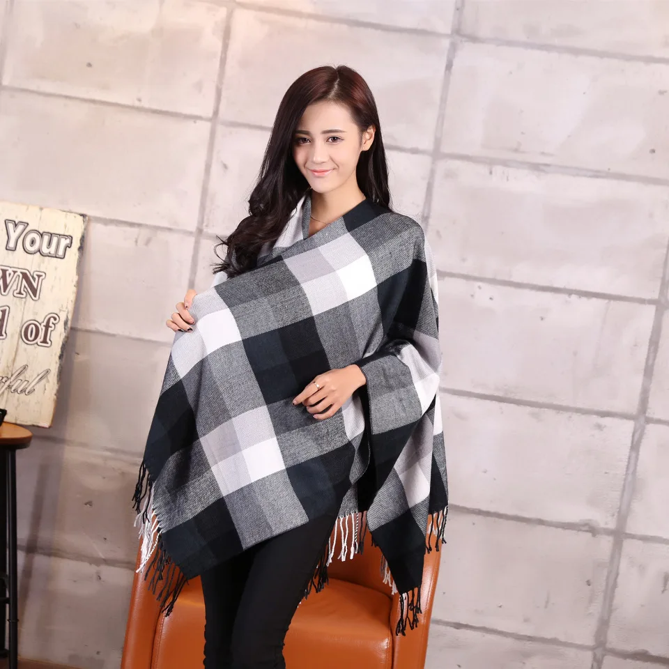 

Jinjin.QC 2019 New Fashion Women Plaid Ponchos and Capes Winter Cashmere Scarves and Wraps Echarpe Foulard Femme Drop Shipping