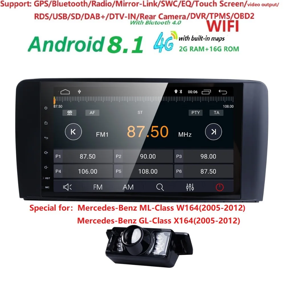 

9" 2 din Car Radio GPS Android 8.1 NO-DVD Player for Mercedes Benz ML W164 ML300 GL X164 GL320 350 420 450 500 R W251 280 DVR BT