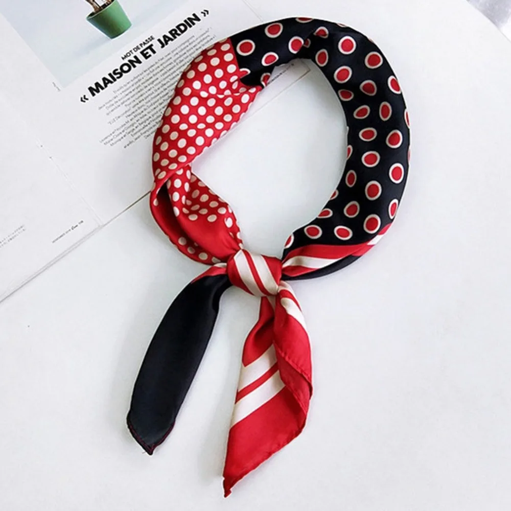 

LEAYH Women Square Silk Scarf 70*70cm Printed Dot Stripe Spring Autumn Head Scarves Neckerchief Clothing Accessories Gift