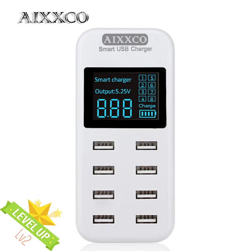 Pаспродажа AIXXCO Smart 8A font b USB b font зарядное устройство с ЖК дисплеем с 8 font b usb b font портами питания для iphone samsung мобильного телефона