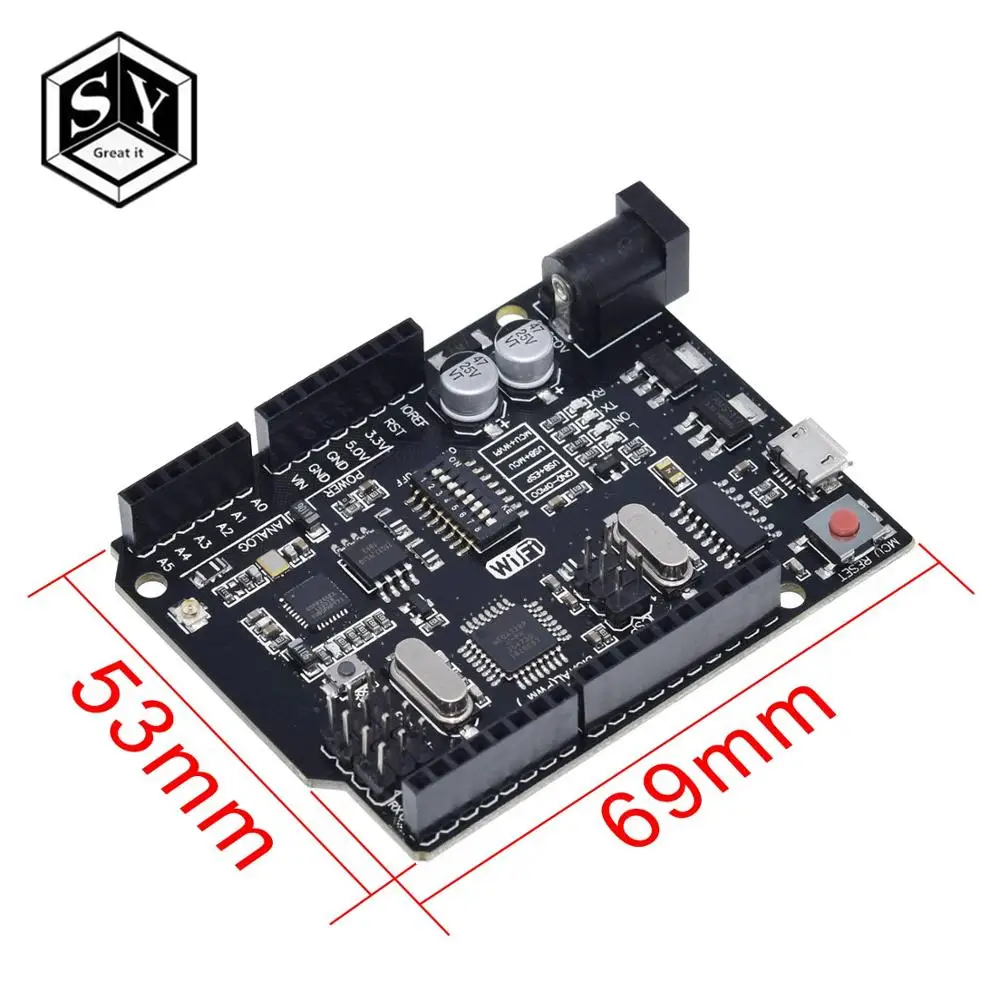 Great IT UNO + WiFi R3 ATmega328P ESP8266 (32 Мб памяти) Φ CH340G для Arduino Uno NodeMCU WeMos новое