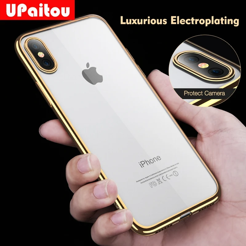 UPaitou Luxury Plating Crystal Transparent Soft TPU Case for Apple iPhone X Clear Silicone Cases 10 Ten Back Cover |