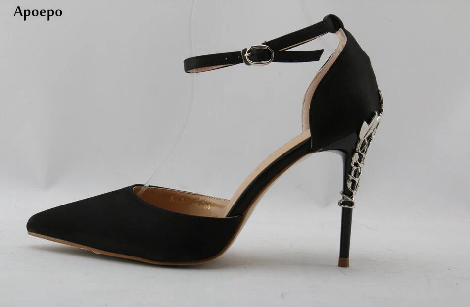 

Apopeo Woman High Heel Shoes 2018 Pointed Toe Ankle Strap Pumps Summer Cutouts Thin Heels Wedding Shoes Black Shoes