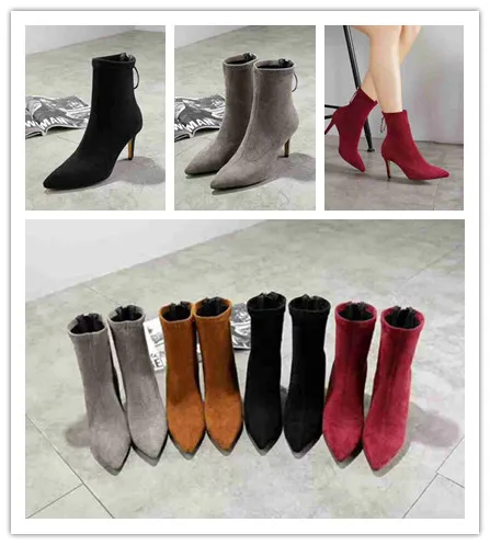 

2018 women's autumn and winter trend new pointed boots stiletto frosted Chelsea boots fashion wild Martin boots