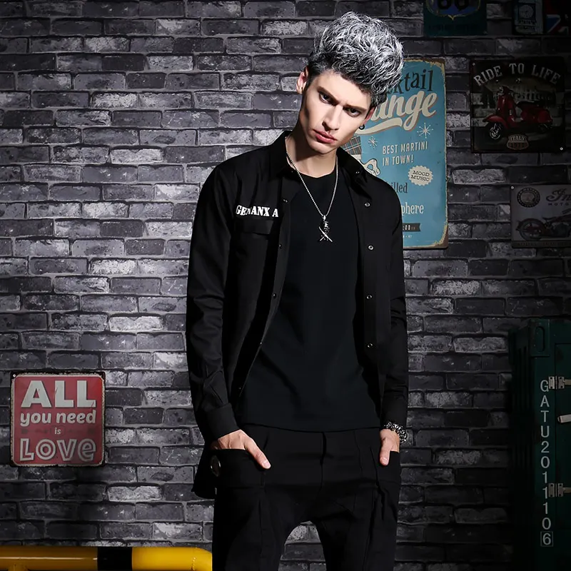 

Thintenda 2017 Fashion Men's Long Sleeve Shirt Split Buckle Irregular Hem High Quality Printed Streetwear Hiphop Shirt Men