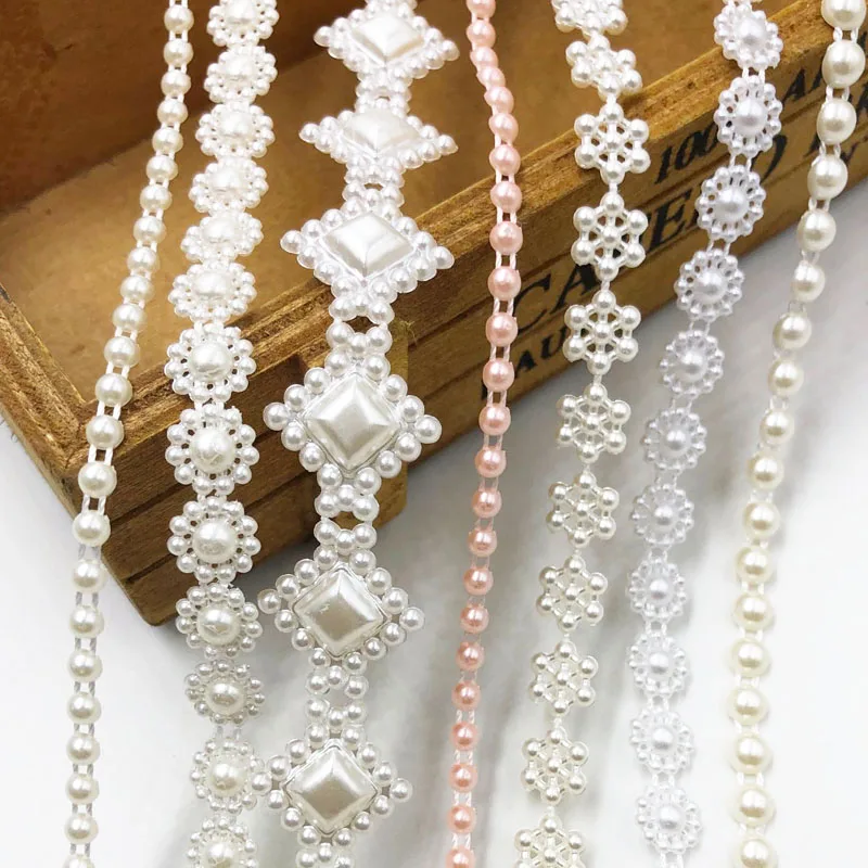 

2Yards Mix Beads Semi-cirle Simulated-pearl Plastic Chain beads DIY Accessory
