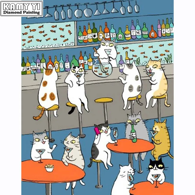 

100% Full 5D Diy Daimond Painting Cross-stitch Funny Cats 3D Diamond Painting Full Round Rhinestones Paintings Embroidery Gifts
