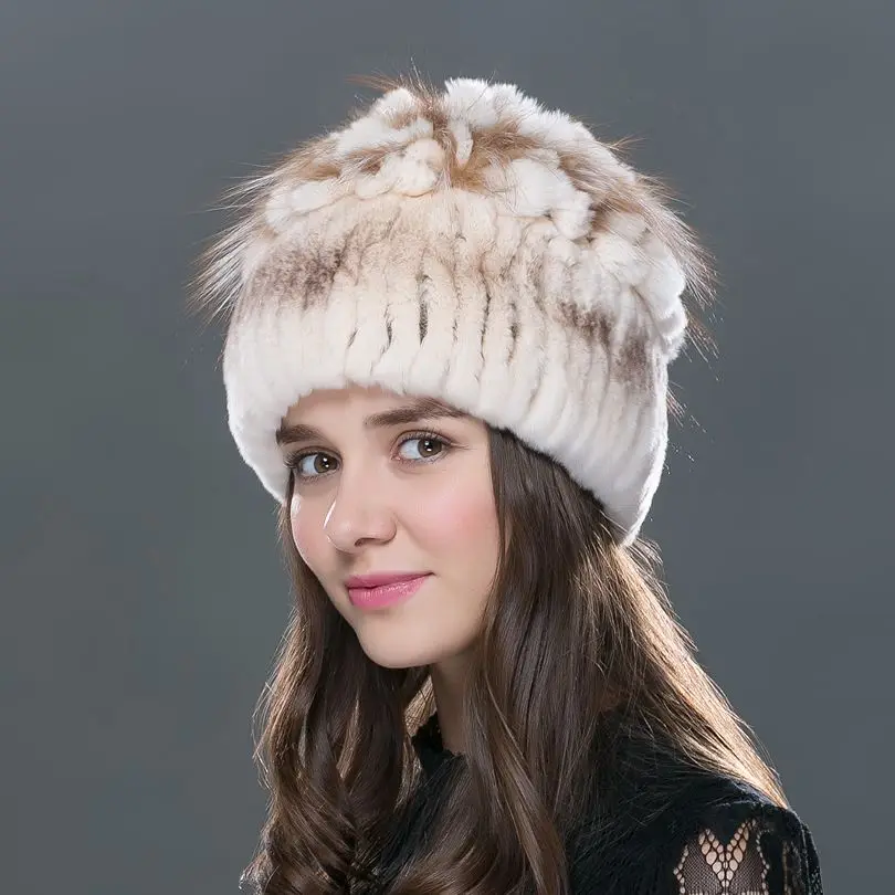 ФОТО Women's hat winter real mink fur hat with silver fox fur rabbit fur Russia hot fashion style good quality female brand warm cap