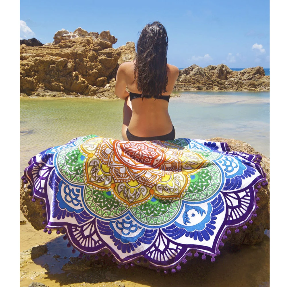 Новая круглая кисточка индийская Мандала хиппи гобелен в стиле бохо пляжное пиное одеяло бросок Yogo коврик Домашний Декор коврик для молитвы коврик