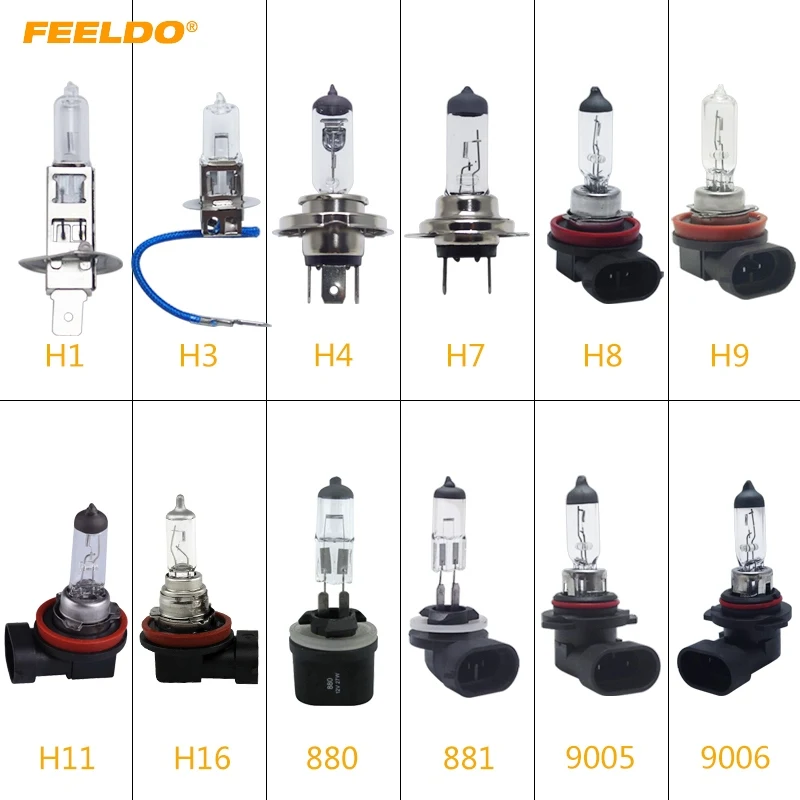 

FEELDO 1PC H1/H3/H4/H7/H8/H9/H11/H16/55W/100W 12V White Car Headlights Lamp Car Light Source Parking