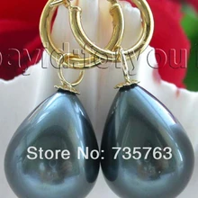 Xiuli 00163 Природный 20 мм черный Капельное Shell Серьги Перлы 14KGP