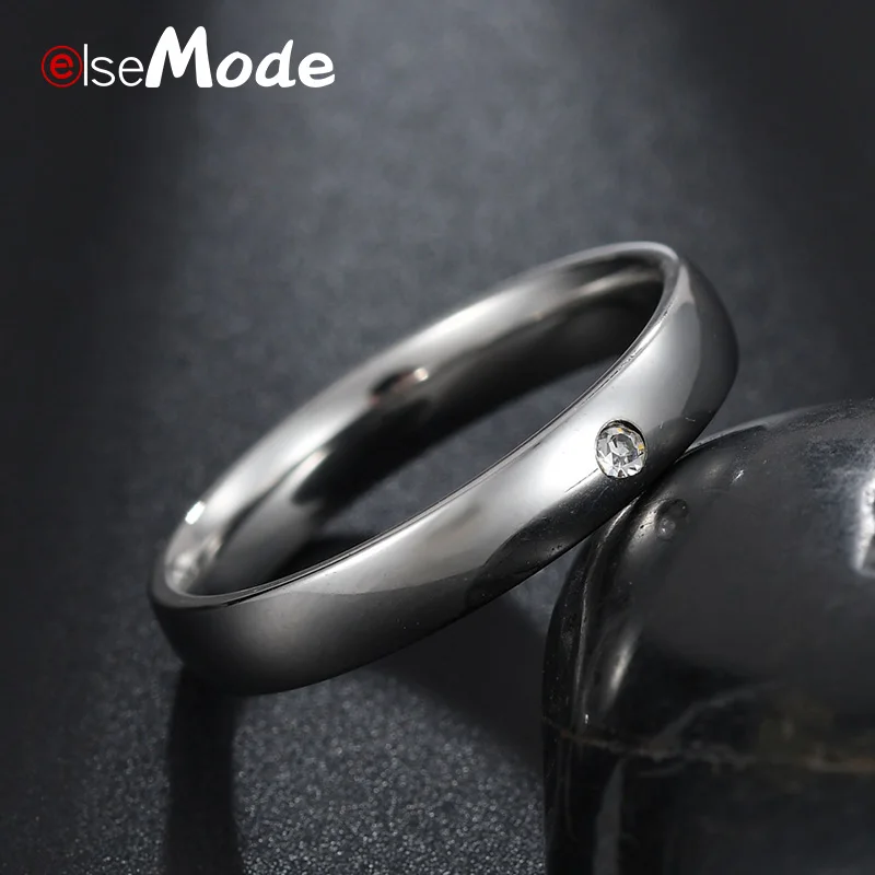 ELSEMODE Fashion 4mm Simple Zircon Crystal Wedding Engagement Rings Silver Gold Rose Gold For Women Girl Jewelry