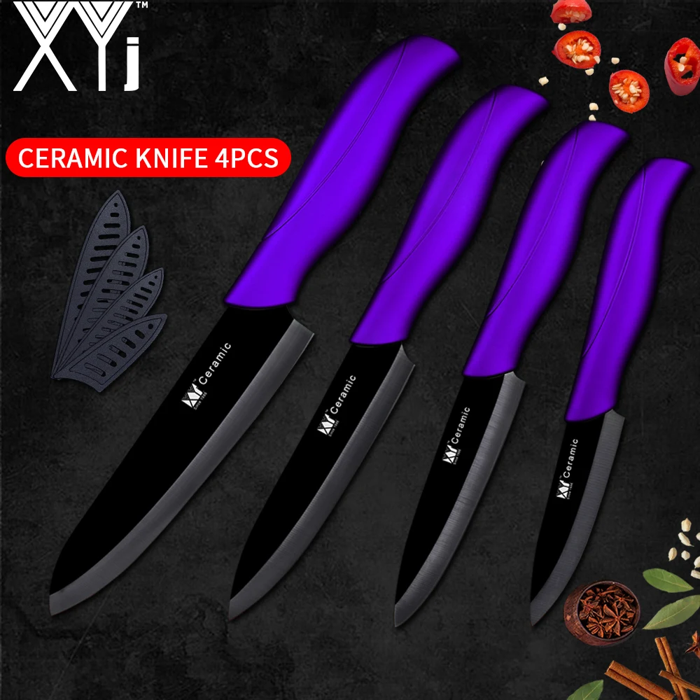

XYj 4 Pieces Set Ceramic Kitchen Knives Paring Fruit Vege Zirconia Ceramic Knife 3" 4" 5" 6" Pattern Blade Cooking Knife Set