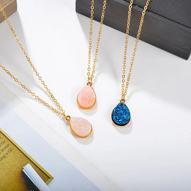 

ASHMITA 12PCS New Creative Resin Water Drop Necklace Gold Chain Cute Simple Fashion Jewelry Crystal Cluster Pendant Necklaces