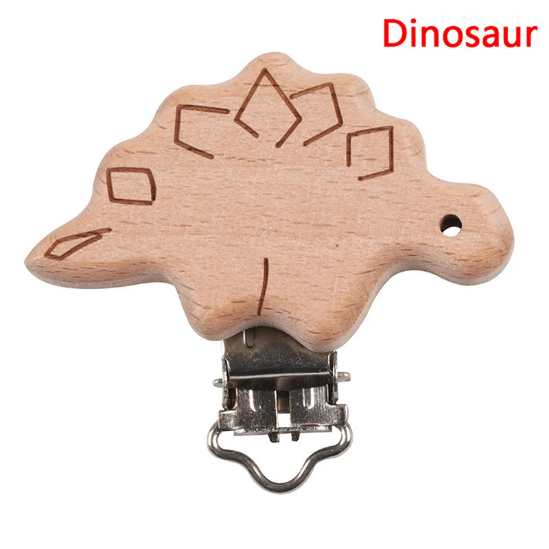 Dinosaur Милая деревянная Соска с рисунком, держатель для соски, звезда, автомобиль, медведь, кошка, забавные соски, зажимы для DIY, цепочка для прорезывателя - Цвет: Dinosaur