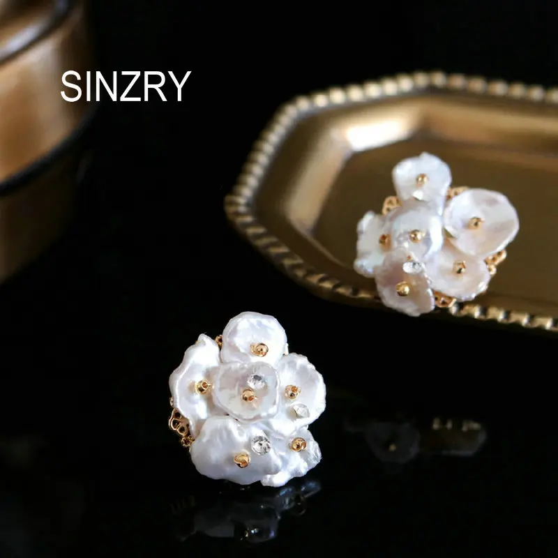

SINZRY personality Natural FreshWater flat Pearl Drop Women's Earrings Wedding Earrings Luxury Handmade jewelry