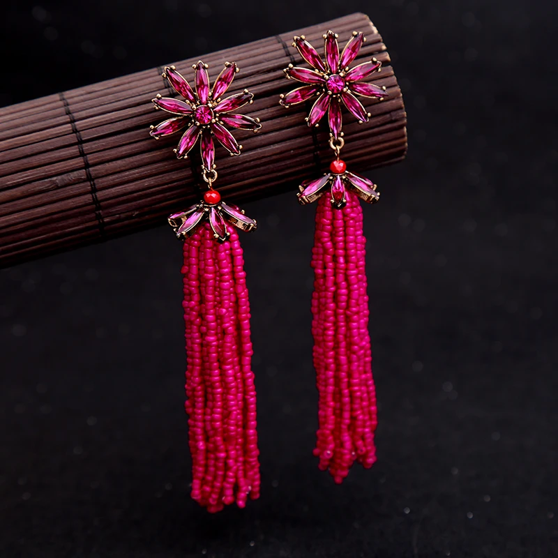 

Long Statement Earrings for Women Acrylic Flower Beads Fringe Pending Bohemian Chunky Earrings Jewelry Brincos