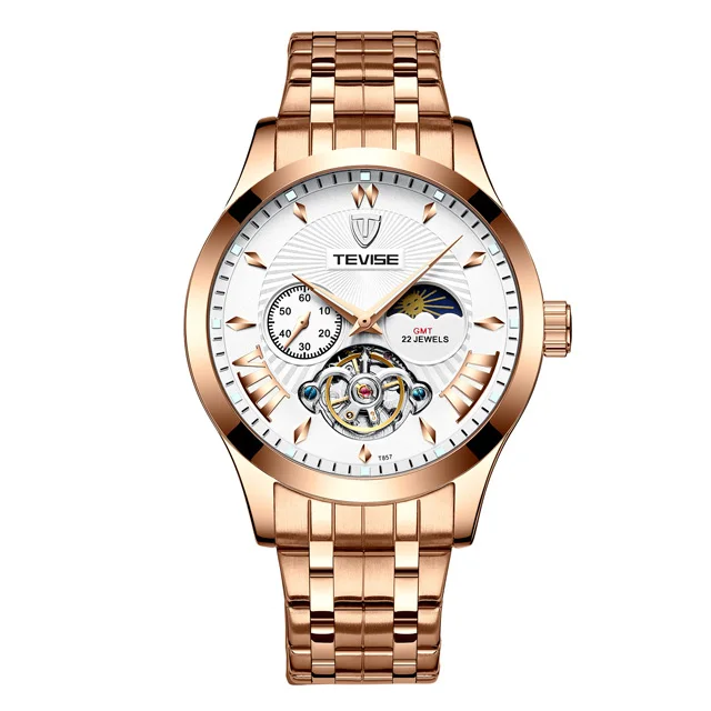 GLD WT Tourbillon Tevise Лидирующий бренд Мужские механические часы автоматические Модные Роскошные мужские часы из нержавеющей стали Relogio Masculino - Цвет: GLD WT