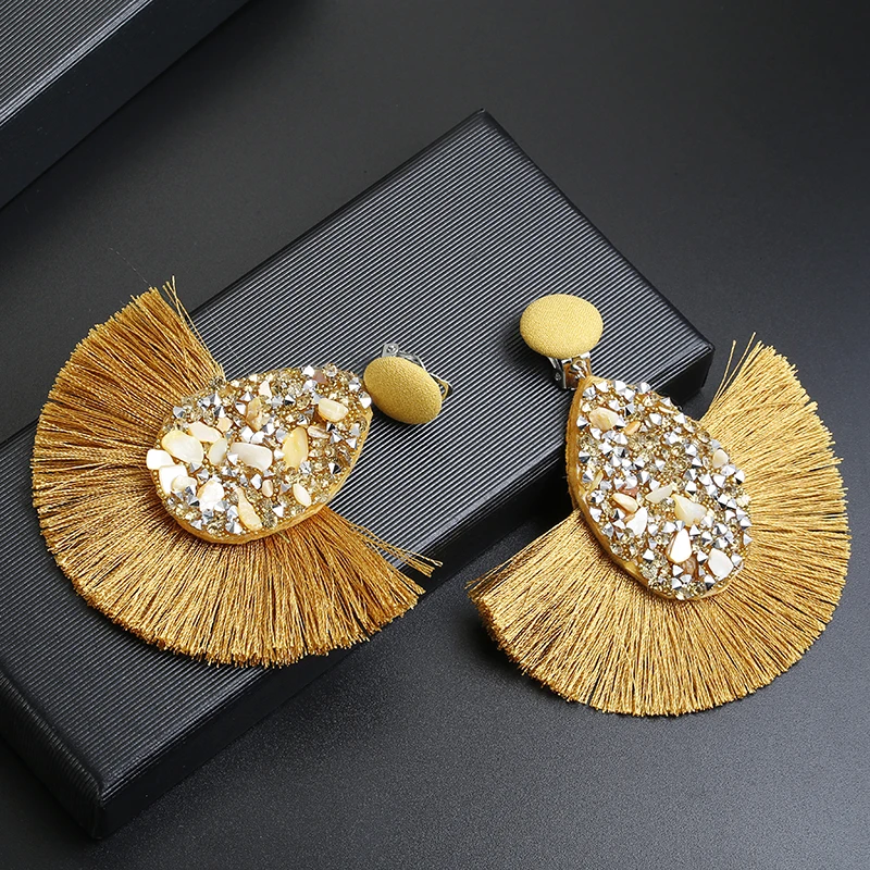 Ethnic Bohemia Tassel Clip On Earrings For Women Ear Clip Earrings Clip Earrings Ear Clip Ear Accessories