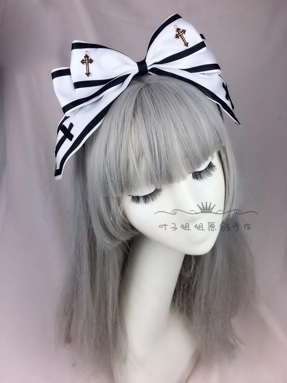 Японский стиль Готический Черный Белый крест KC повязка на голову Лолита Женская повязка с бантом Косплей панк лента для волос аксессуары для волос