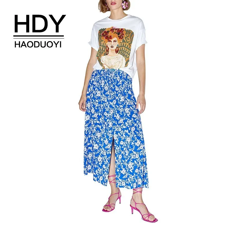 

HDY Haoduoyi Round Neck Loose Casual Simple Personality Hit Color Creative Character Pattern Printing Regular T-shirt