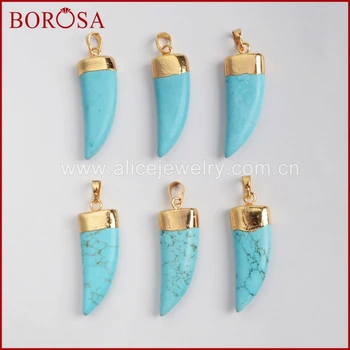 

BOROSA 10PCS Elephant's Tusk Shape Howlites Stone Gold Pendant Howlite Horn Pendant Bead Druzy Jewelry for Necklace G0434