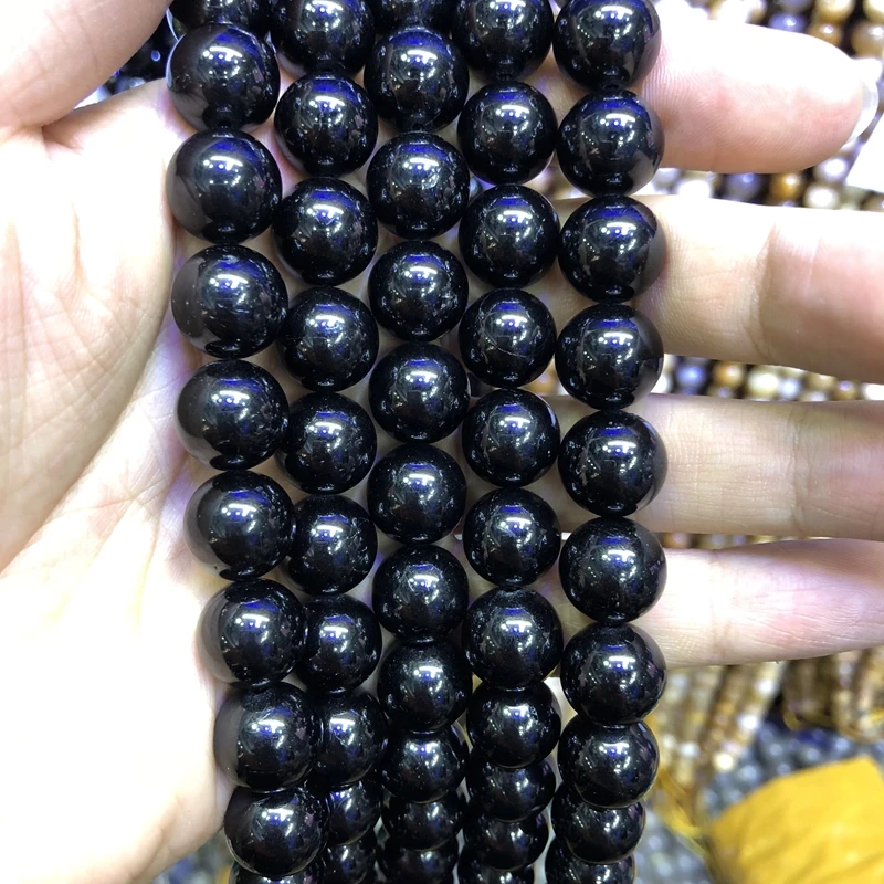 Натуральный черный турмалиновый драгоценный камень Бусины, хрустальные бусины, круглые полудрагоценные драгоценные камни бусины, 4 6 8 10 12 мм, 1 нить 15,5"