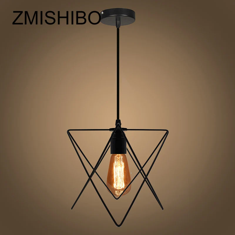 

ZMISHIBO Vintage Iron Pendant Lamp E27 110v-220v LED Droplights Creative Triangle Design Simple Indoor Home Lighting Fixtures