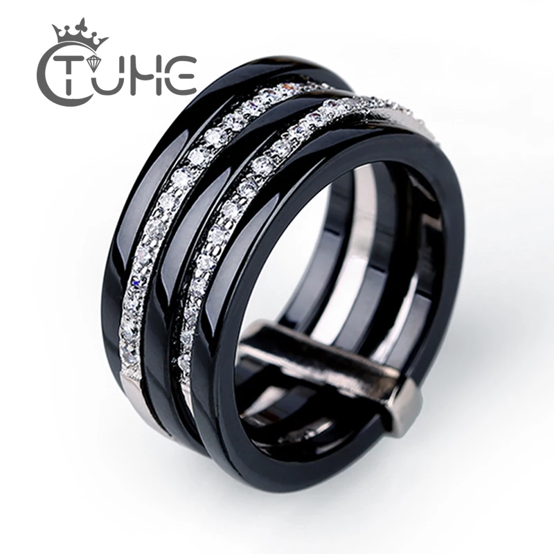 

2019 Luxury 5 Layer Rings For Women Men Stainless Steel Crystal 22MM Width Healthy Ceramic Rings Jewelry Wedding Jewelry Gift