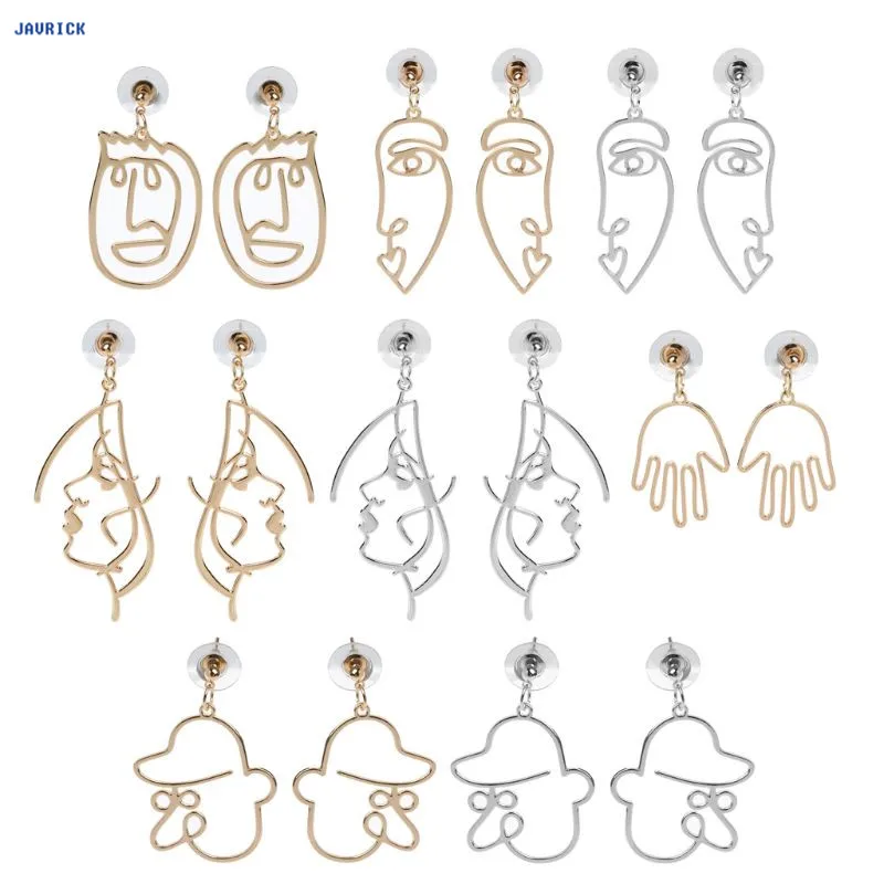 

JAVRICK Hollow Face Abstract Hand Shape Gold Statement Drop Earrings Fashion Jewelry Exquisite Earrings