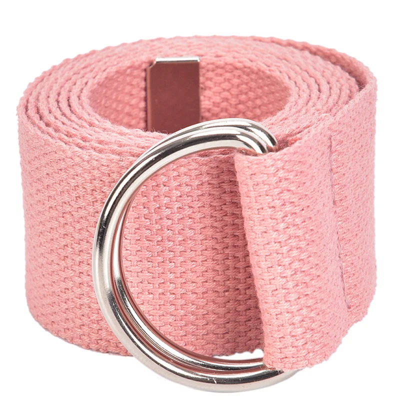 Женские Мужские холщовые нейлоновые поясные ремни, двойные кольца, пряжка, пояс, ремень, длинные Индивидуальные однотонные повседневные ремни - Цвет: pink
