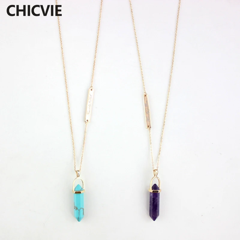 

CHICVIE Wedding & Engagement Bohemia Natural Stone Necklaces Gold Color Pendant Necklaces for women Beads Jewelry SNE160239