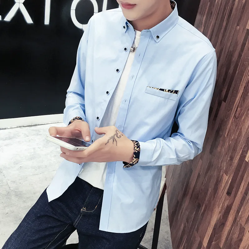2017 Fashion font b Men s b font Casual Long Sleeve font b Shirt b font