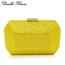 Двойной цветок ослепительно желтый кристалл женский вечерний клатч свадебные коктейльные металлические клатчи сумочка и сумочка на цепочке сумка на плечо