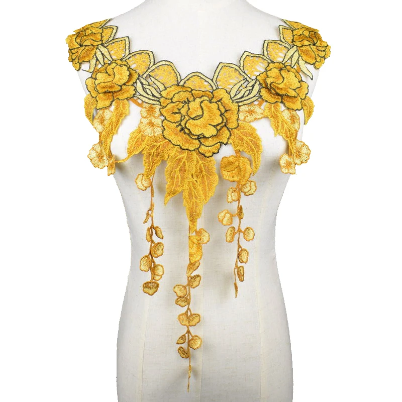 Yellow Lace Neckline Collar Embroidered Trim Applique Embellishments Vintage Trims Wedding Dress